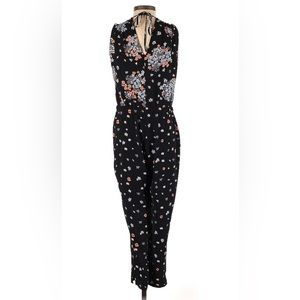 Ann Taylor Loft Womens Sleeveless Surplice V Neck Black Floral Jumpsuit Size L
